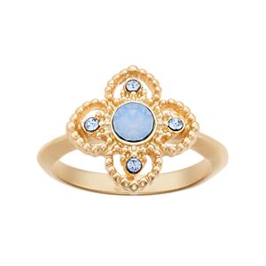14k Gold Plated Blue Crystal Flower Ring