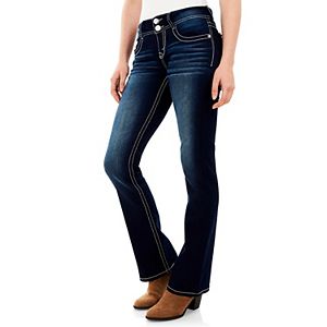 Juniors' Wallflower Curvy Contrast Stitch Bootcut Jeans