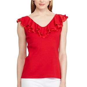 Petite Chaps Ruffled V-Neck Top