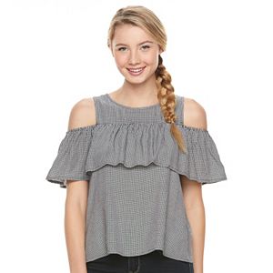 Juniors' SO® Ruffle Cold-Shoulder Top