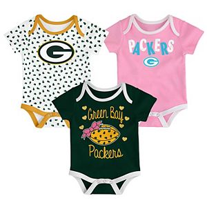 Baby Green Bay Packers Heart Fan 3-Pack Bodysuit Set