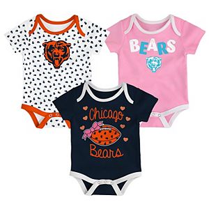 Baby Chicago Bears Heart Fan 3-Pack Bodysuit Set