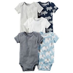Baby Boy Carter's 5-pk. Short Sleeve Elephant & Rhino Bodysuits