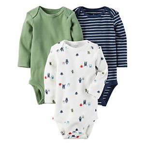 Baby Boy Carter's 3-pk. Long Sleeve Monster, Striped & Solid Bodysuits