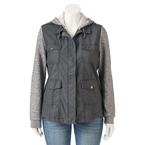 Juniors' Mudd® Marled Knit Sleeve Utility Jacket