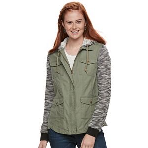 Juniors' Mudd® Marled Knit Sleeve Utility Jacket