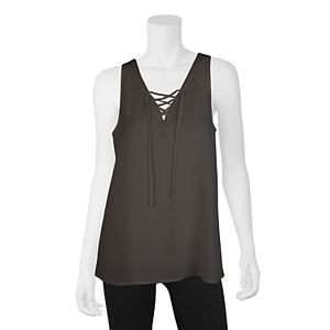 Juniors' IZ Byer California Crochet Trim Lace-Up Tank