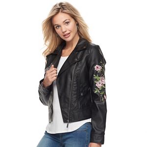 Juniors' J-2 Embroidered Faux-Leather Moto Jacket