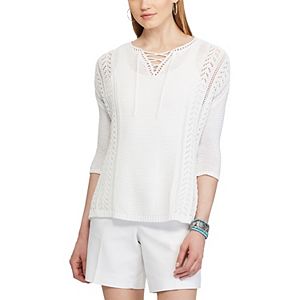 Women's Chaps Lace-Up Linen Blend Sweater