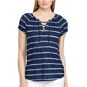 Women's Chaps Printed Lace-Up Top