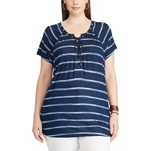 Plus Size Chaps Printed Lace-Up Top