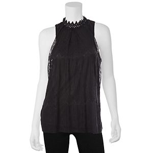 Juniors' IZ Byer California Lace Overlay Mock Neck Tank