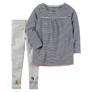 Toddler Girl Carter's Striped Tunic & Graphic Leggings Set