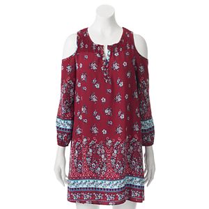 Juniors' Almost Famous Floral Cold-Shoulder Peasant Dress