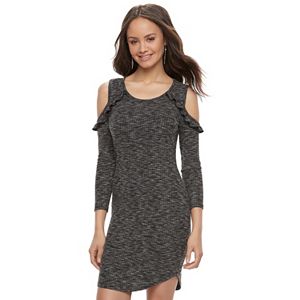 Juniors' Almost Famous Ruffle Cold Shoulder Bodycon Dress