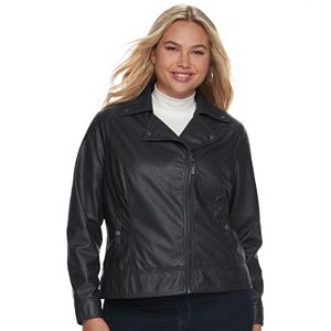 Juniors' Plus Size J-2 Moto Faux-Leather Jacket