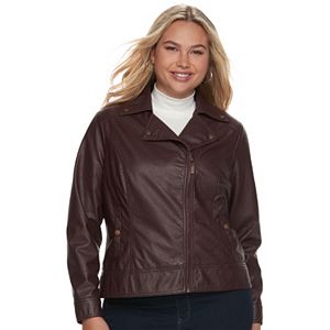 Juniors' Plus Size J-2 Moto Faux-Leather Jacket