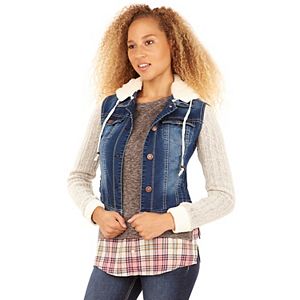 Juniors' Wallflower Cable Knit Denim Jacket