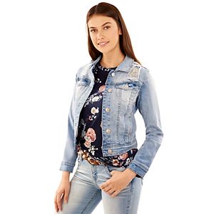 Juniors' Wallflower Ripped Light Wash Denim Jacket