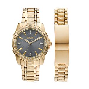 Elgin Men's Crystal Watch & ID Bracelet Set