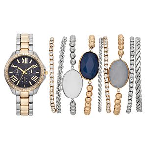 Women's Crystal Two Tone Watch & Bracelet Set