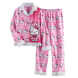 Girls 4-12 Hello Kitty® Button-Front Top & Bottoms Pajama Set