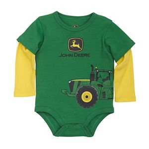 Baby Boy John Deere Logo Tractor Mock-Layer Bodysuit