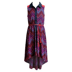 Girls 7-16 Emily West Button-Front Printed High-Low Dress with Braided Belt
