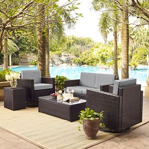 Crosley Furniture Palm Harbor Patio Loveseat, Swivel Chair, End Table & Coffee Table 5-piece Set