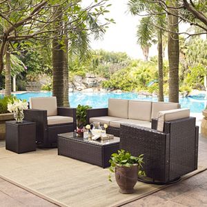 Crosley Furniture Palm Harbor Patio Sofa, Swivel Chair, End Table & Coffee Table 5-piece Set