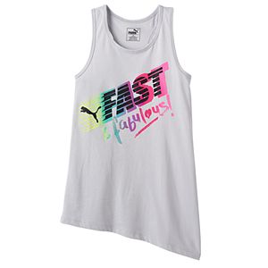 Girls 7-16 PUMA Asymmetrical Hem Glitter Graphic Tank Top