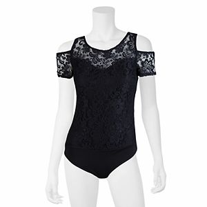 Juniors' IZ Byer California Lace Cold Shoulder Bodysuit