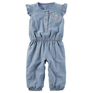 Baby Girl Carter's Flutter-Sleeved Chambray Jumpsuit
