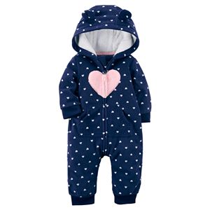 Baby Girl Carter's Heart Fairisle Fleece Hooded Jumpsuit