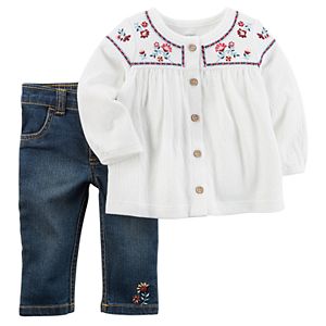 Baby Girl Carter's Floral Embroidered Top & Jeans Set