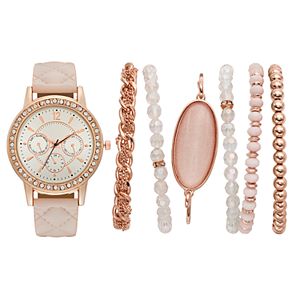 Women's Crystal Quilted Watch & Bracelet Set