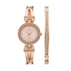 Folio Women's Crystal Crisscross Half-Bangle Watch & Bracelet Set