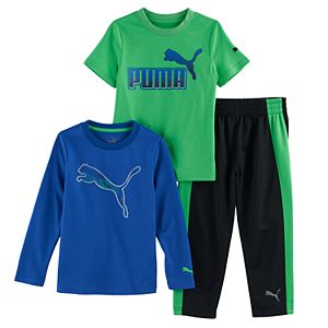 Toddler Boy PUMA Logo Short-Sleeved Tee, Long-Sleeved Tee & Pants Set