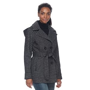 Women's d.e.t.a.i.l.s Double Breasted Faux-Leather Trim Fleece Jacket