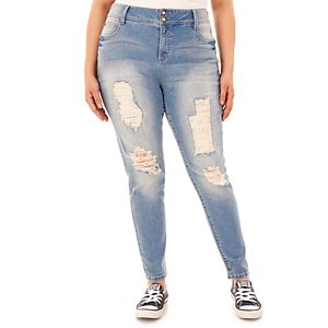 Juniors' Plus Size Wallflower Curvy Ripped Skinny Jeans