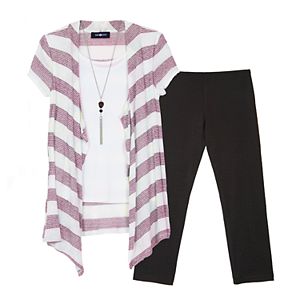 Girls 7-16 IZ Amy Byer Lurex Striped Cozy Top & Leggings Set with Necklace