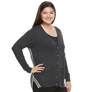 Juniors' Plus Size SO® Striped Trim Varsity Cardigan