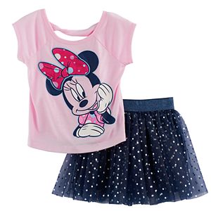 Disney's Minnie Mouse Toddler Girl Graphic Tee & Foil Dot Tulle Skirt Set