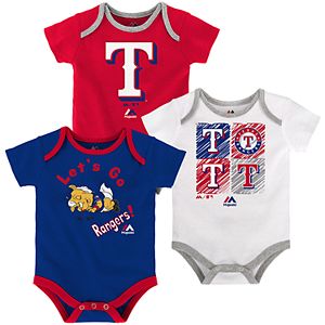 Baby Majestic Texas Rangers Go Team 3-Pack Bodysuit Set