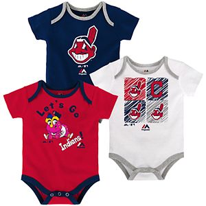 Baby Majestic Cleveland Indians Go Team 3-Pack Bodysuit Set
