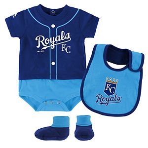 Baby Majestic Kansas City Royals Tiny Player Bodysuit, Bib & Bootie Set