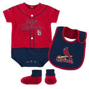 Baby Majestic St. Louis Cardinals Tiny Player Bodysuit, Bib & Bootie Set