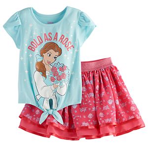 Disney's Beauty and the Beast Belle Toddler Girl Knot-Front Top & Print Skirt Set