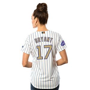 Women's Majestic Chicago Cubs Kris Bryant 2016 World Series Champions Gold Program Cool Base Replica Jersey