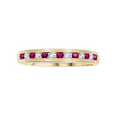 Cherish Always 10k Gold 3/8-ct. T.W. Certified Round-Cut Diamond & Ruby Wedding Band by